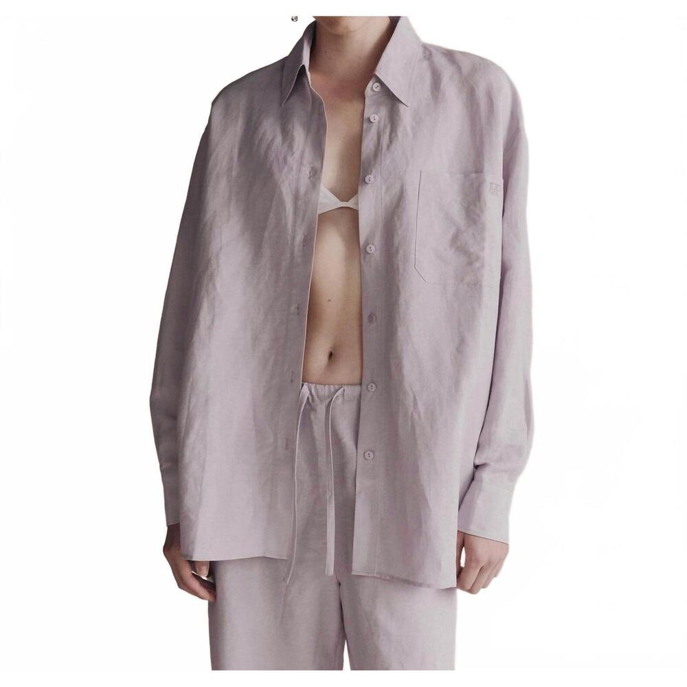 NEW MIJEONG PARK silk linen oversized shirt in lilac